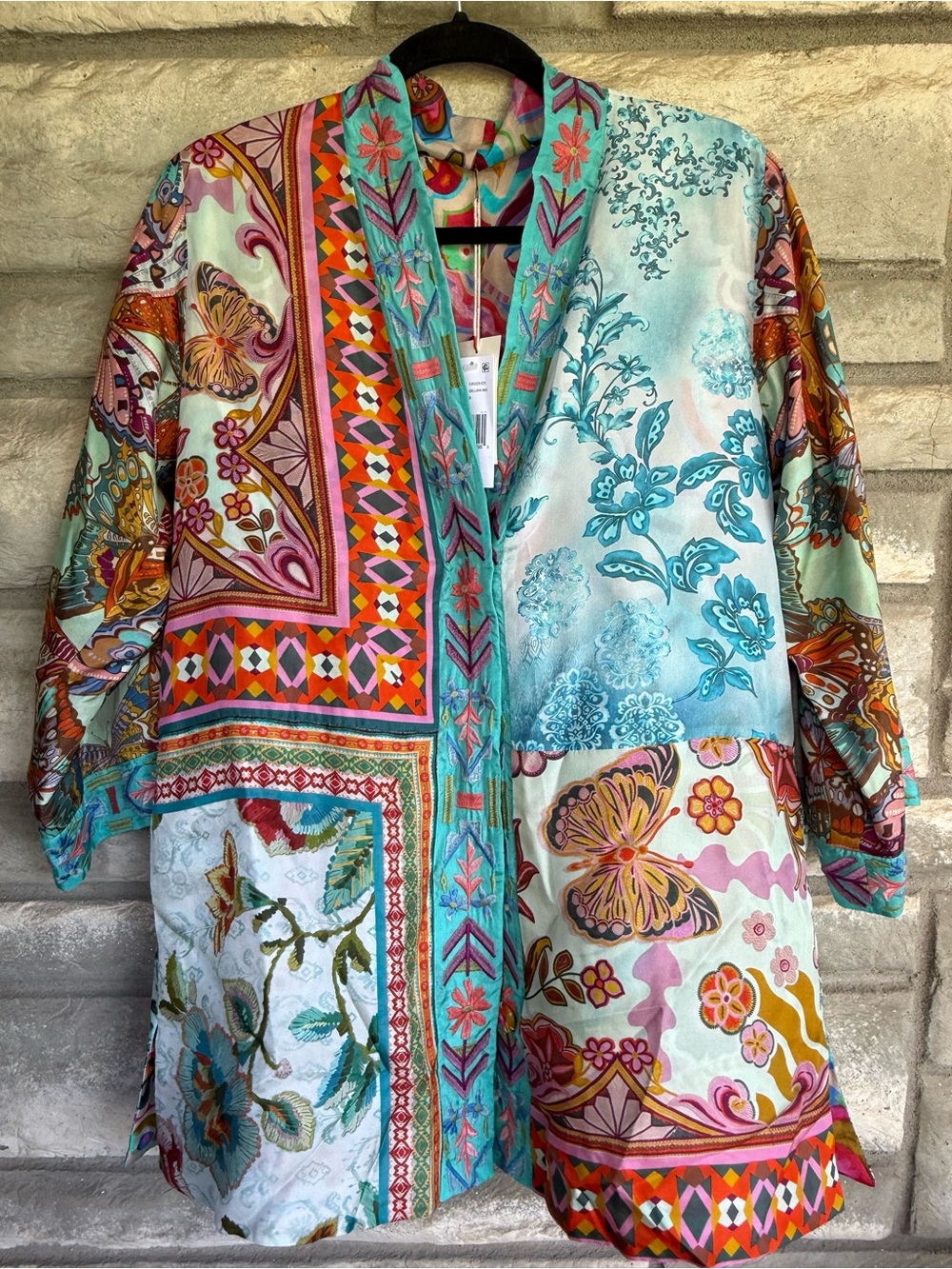 Johnny Was Reversible PATCHWORK GILLIAN KIMONO top Silk Small, large $480 - Picture 7 of 11